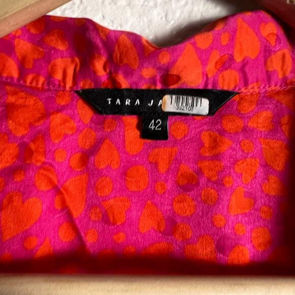 Tara Jarmon Rozenn Pink Heart Collared Shirt Short Sleeve Midi Dress Size 10 - Picture 16 of 16